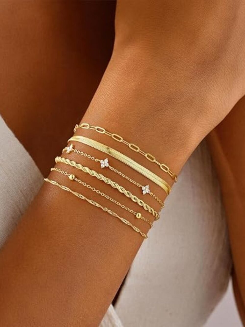 M MOOHAM Gold Bracelet Set for Women Stackable Trendy Jewelry